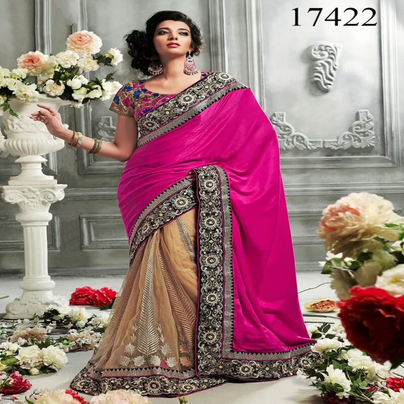 Viva N Diva Pink & Beige Colored Net & Georgette Saree