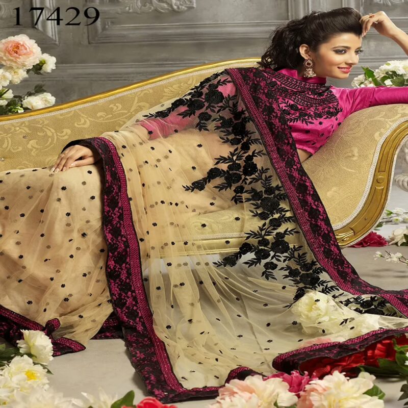 Viva N Diva Beige Colored Net Saree