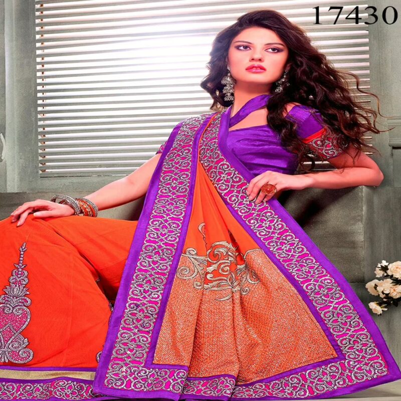 Viva N Diva Orange Colored Net & Georgette Saree