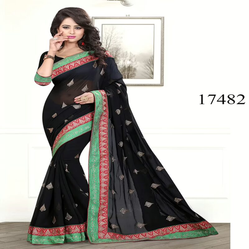Viva N Diva Black Colored Chiffon Saree