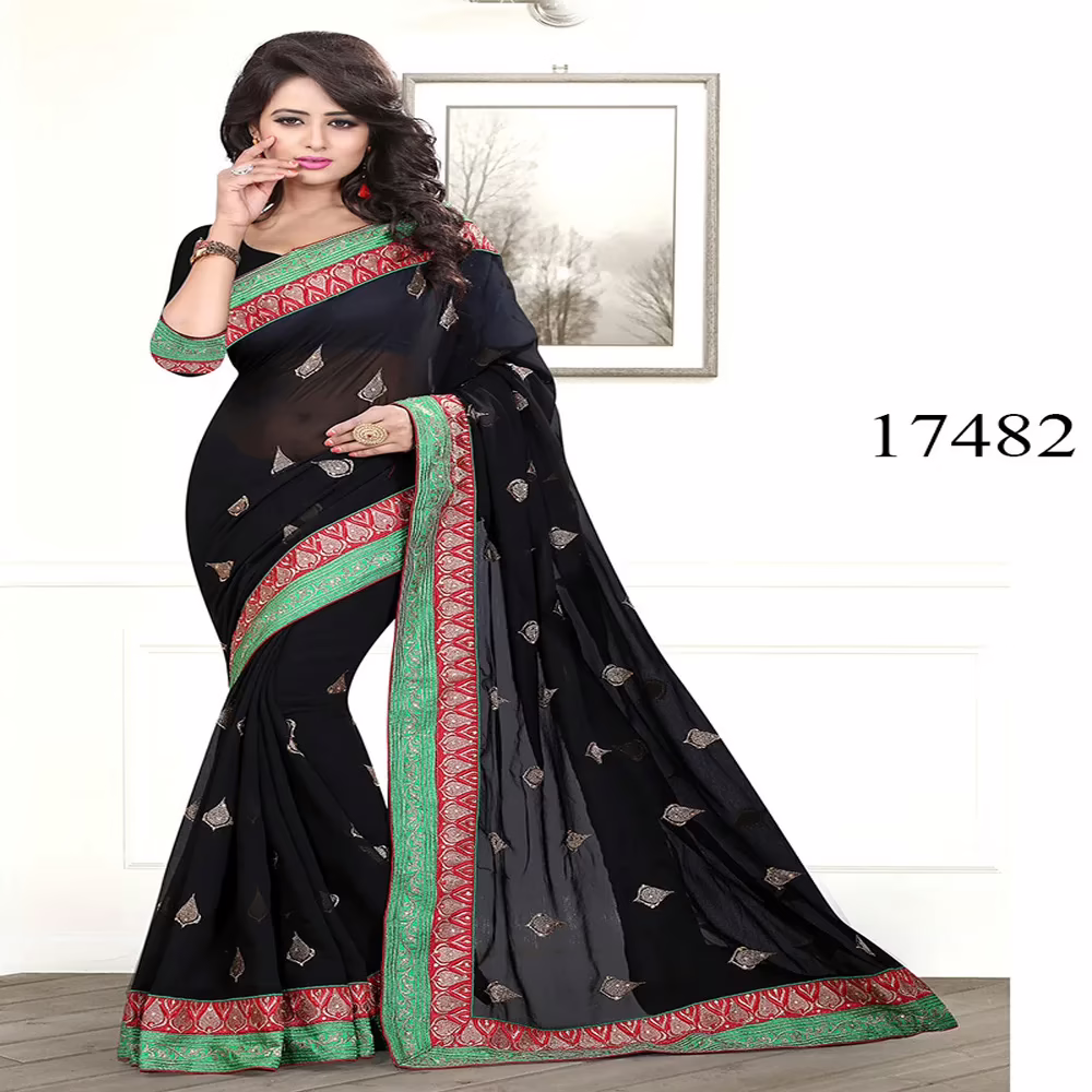 Viva N Diva Black Colored Chiffon Saree
