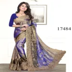Viva N Diva Blue & Gold Colored Satin Chiffon Saree
