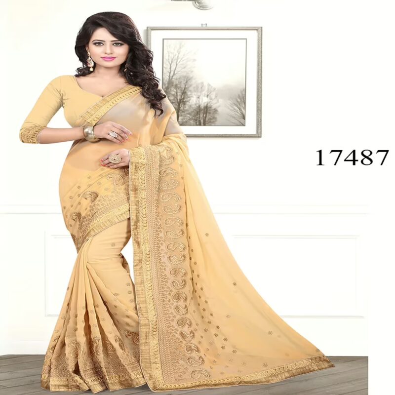 Viva N Diva Beige Colored Georgette Saree