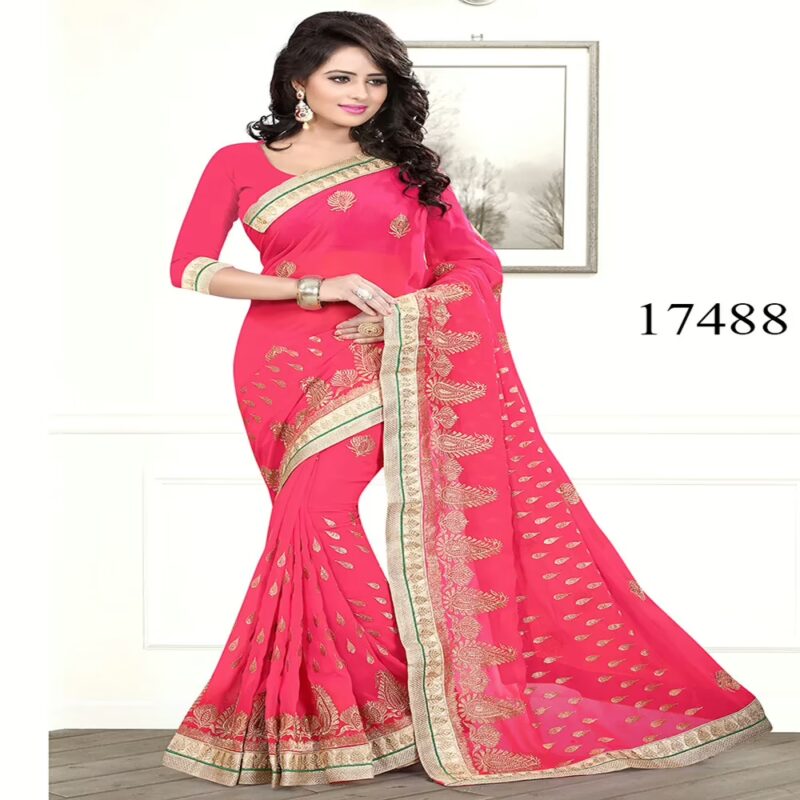 Viva N Diva Pink Colored Georgette Saree