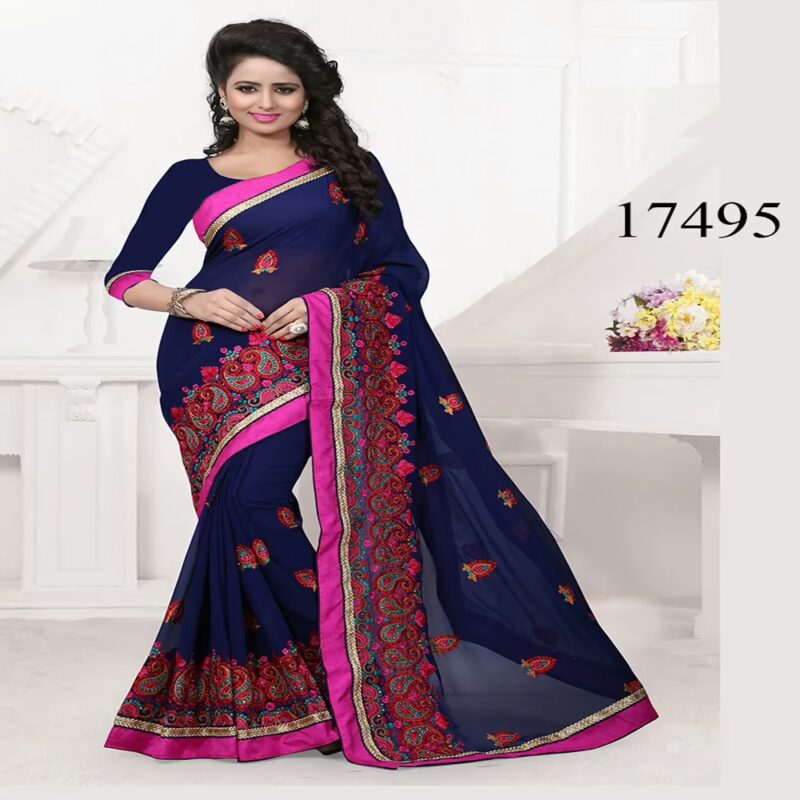 Viva N Diva Blue Colored Georgette Saree.