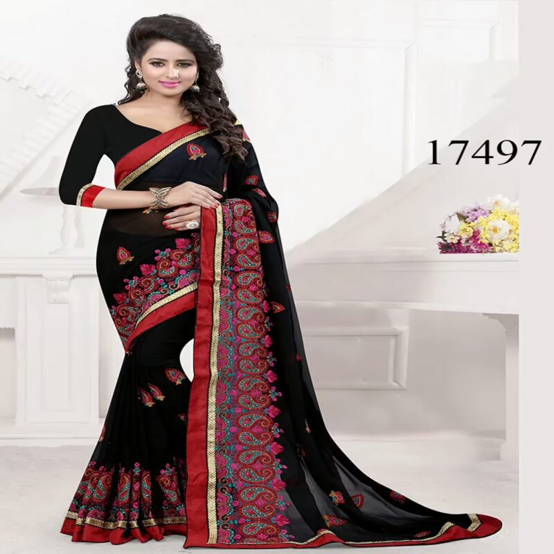 Viva N Diva Black Colored Georgette Saree
