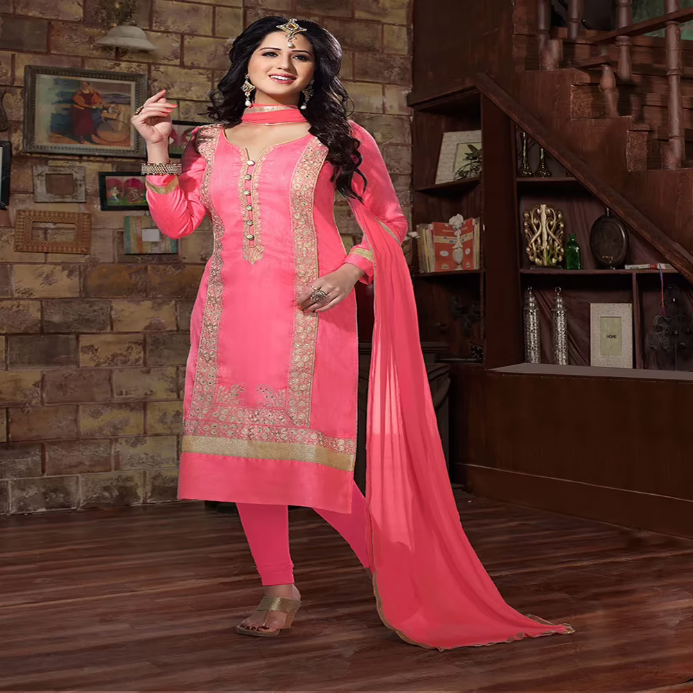 Viva N Diva Pink Colored Bhagalpuri Suit.