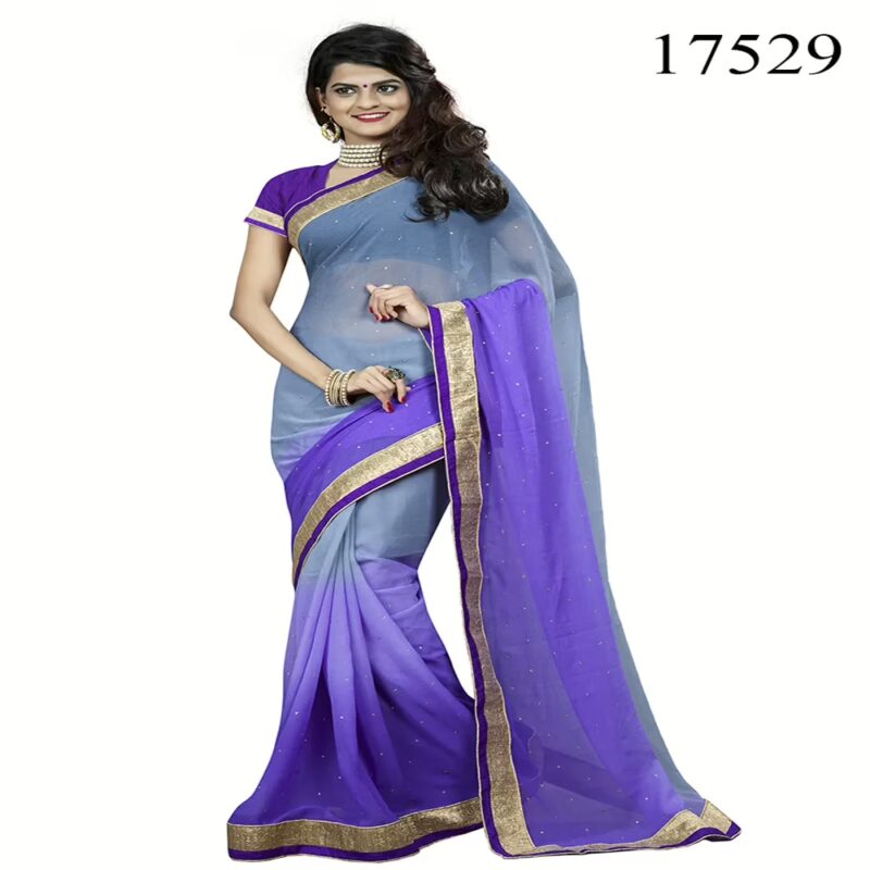 Viva N Diva Grey & Purple Colored Chiffon Saree