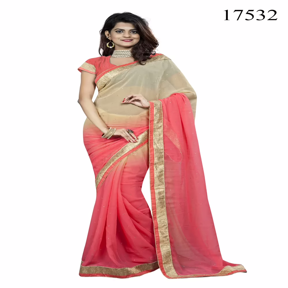 Viva N Diva Beige & Peach Colored Chiffon Saree.