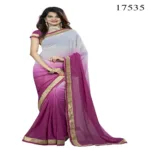 Viva N Diva Off White & Magenta Colored Chiffon Saree.