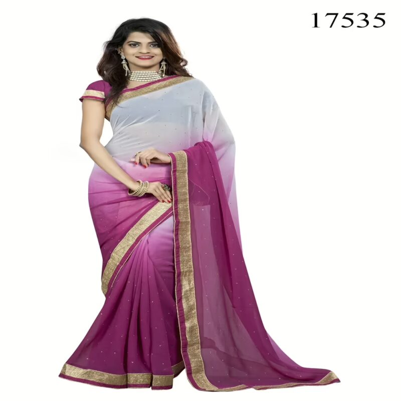Viva N Diva Off White & Magenta Colored Chiffon Saree.