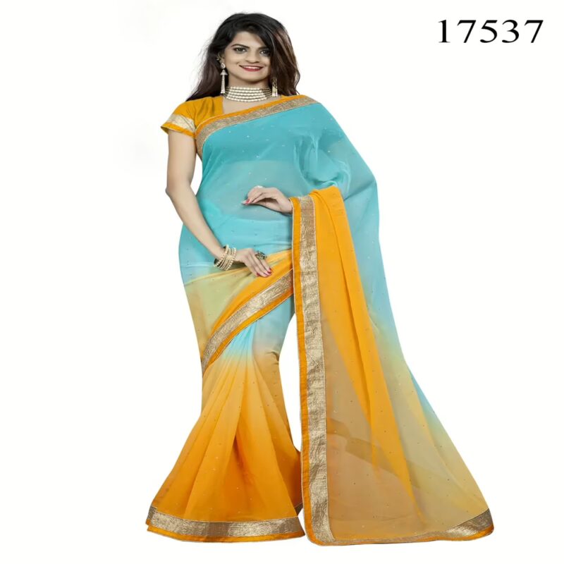 Viva N Diva Orange & Blue Colored Chiffon Saree.