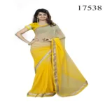 Viva N Diva Beige & Yellow Colored Chiffon Saree