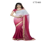 Viva N Diva Off White & Pink Colored Chiffon Saree