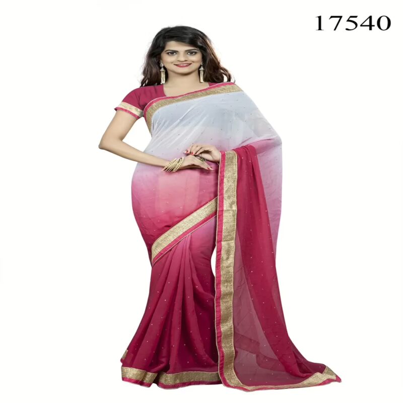 Viva N Diva Off White & Pink Colored Chiffon Saree
