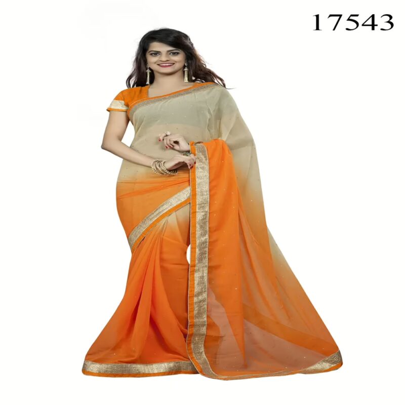 Viva N Diva Beige & Orange Colored Chiffon Saree.