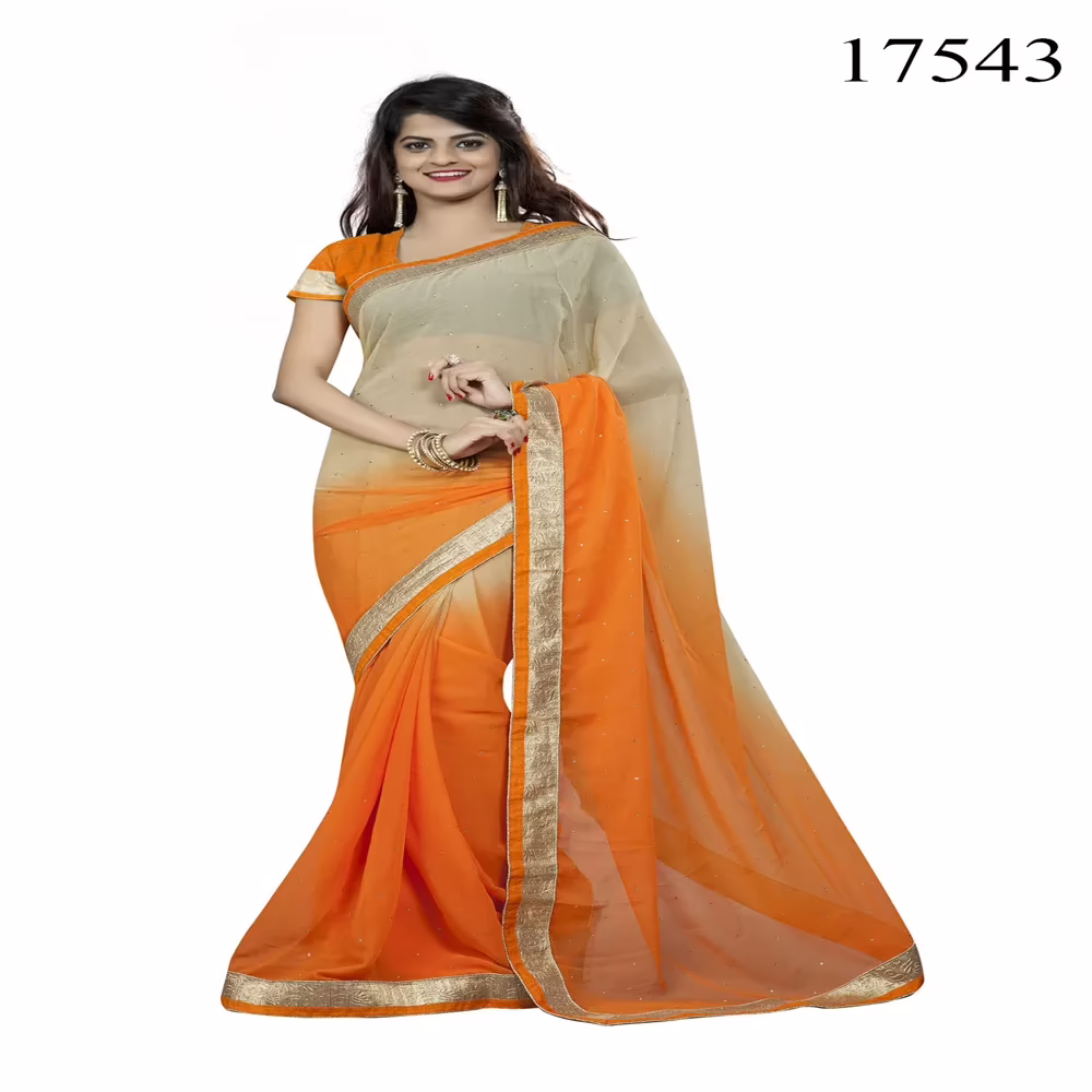 Viva N Diva Beige & Orange Colored Chiffon Saree.