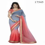 Viva N Diva Grey & Peach Colored Chiffon Saree.