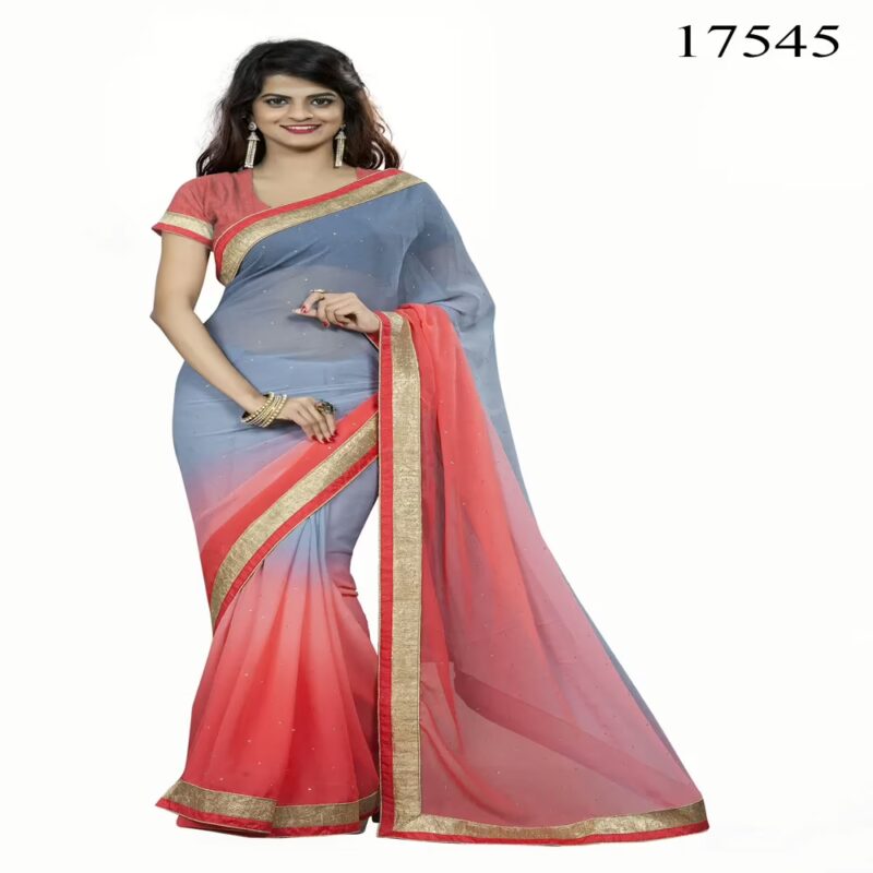 Viva N Diva Grey & Peach Colored Chiffon Saree.
