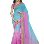 Viva N Diva Blue & Pink Colored Chiffon Saree.