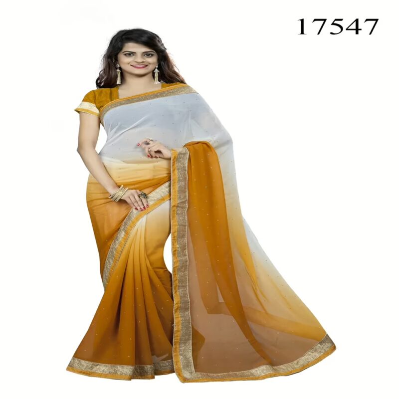 Viva N Diva Off White & Mustard Colored Chiffon Saree.