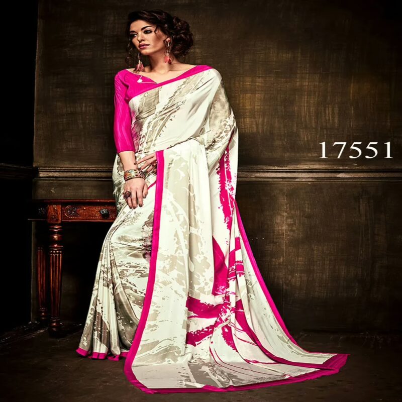 Viva N Diva Beige Colored Silk Crepe Printed Saree