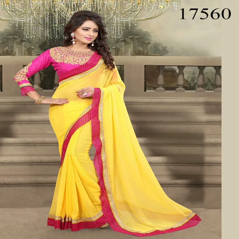 Viva N Diva Yellow Colored 60 Gm. Georgette Saree