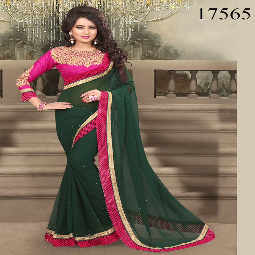 Viva N Diva Green Colored 60 Gm. Georgette Saree
