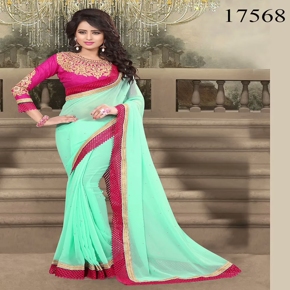 Viva N Diva Sky Blue Colored 60 Gm. Georgette Saree