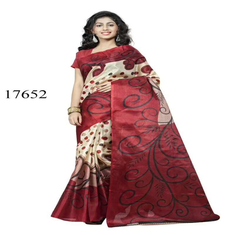 Viva N Diva Beige And Red Colored Bhagalpuri Printed Saree.