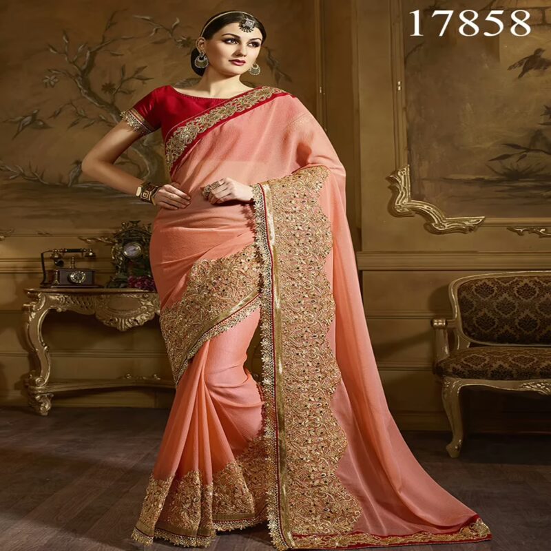 Viva N Diva Orange Colored Chiffon Saree
