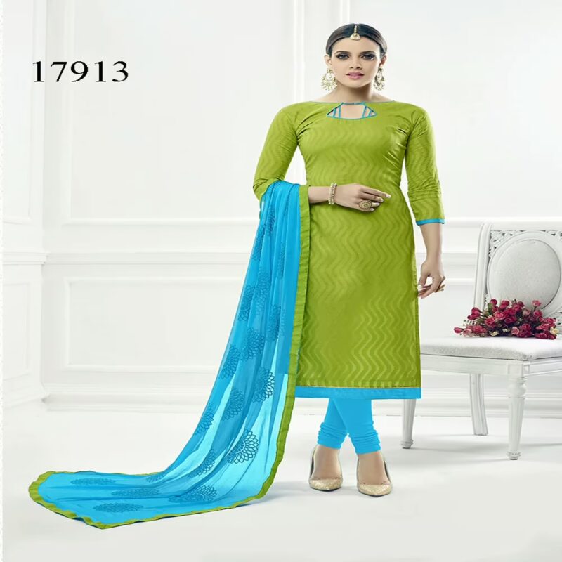 Viva N Diva Green Colored Cotton Jacquard Suit.