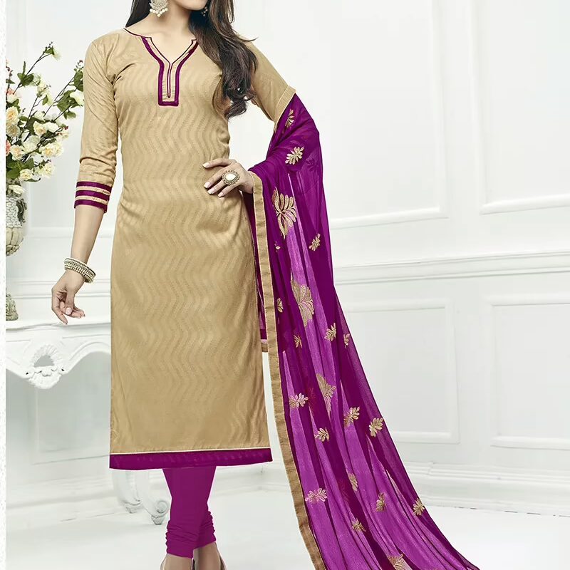 Viva N Diva Beige Colored Cotton Jacquard Suit.