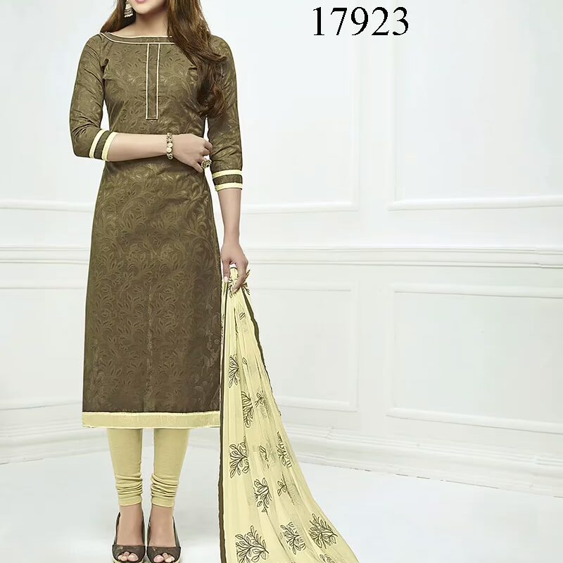 Viva N Diva Mehendi Green Colored Cotton Jacquard Suit.