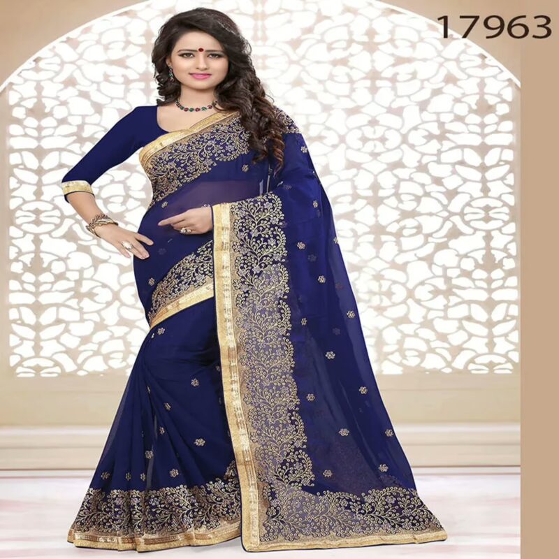 Viva N Diva Blue Colored Georgette Saree