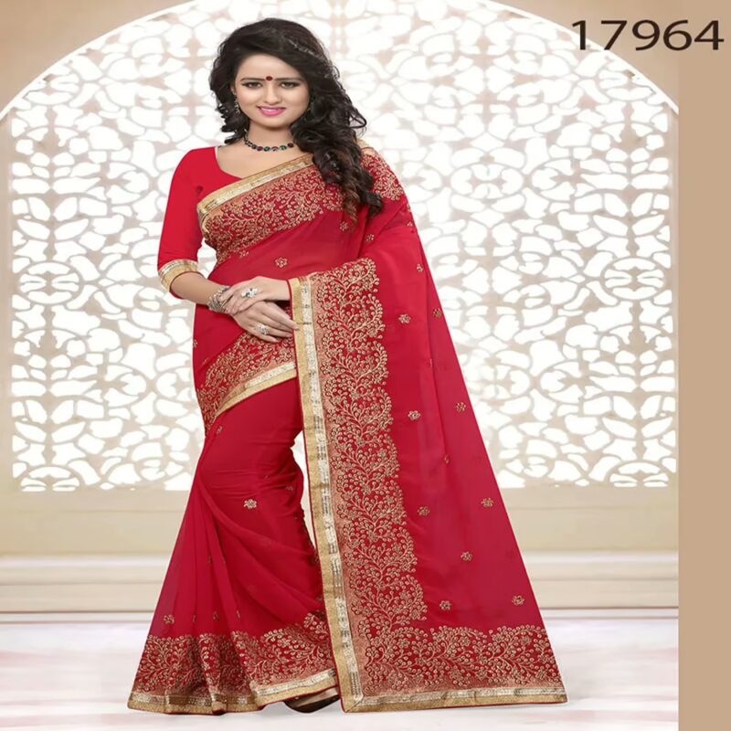 Viva N Diva Red Colored Georgette Saree