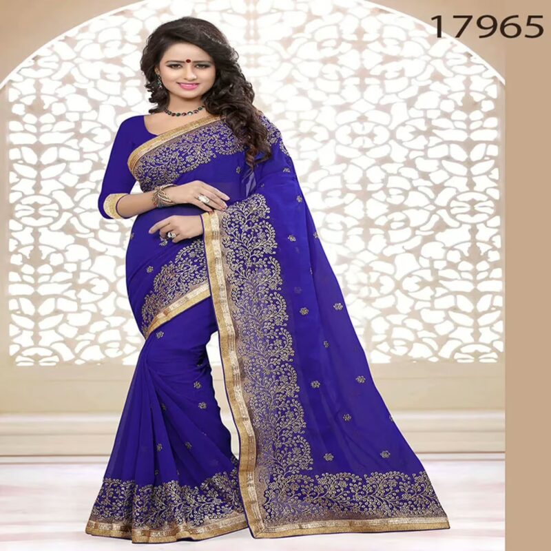 Viva N Diva Blue Colored Georgette Saree