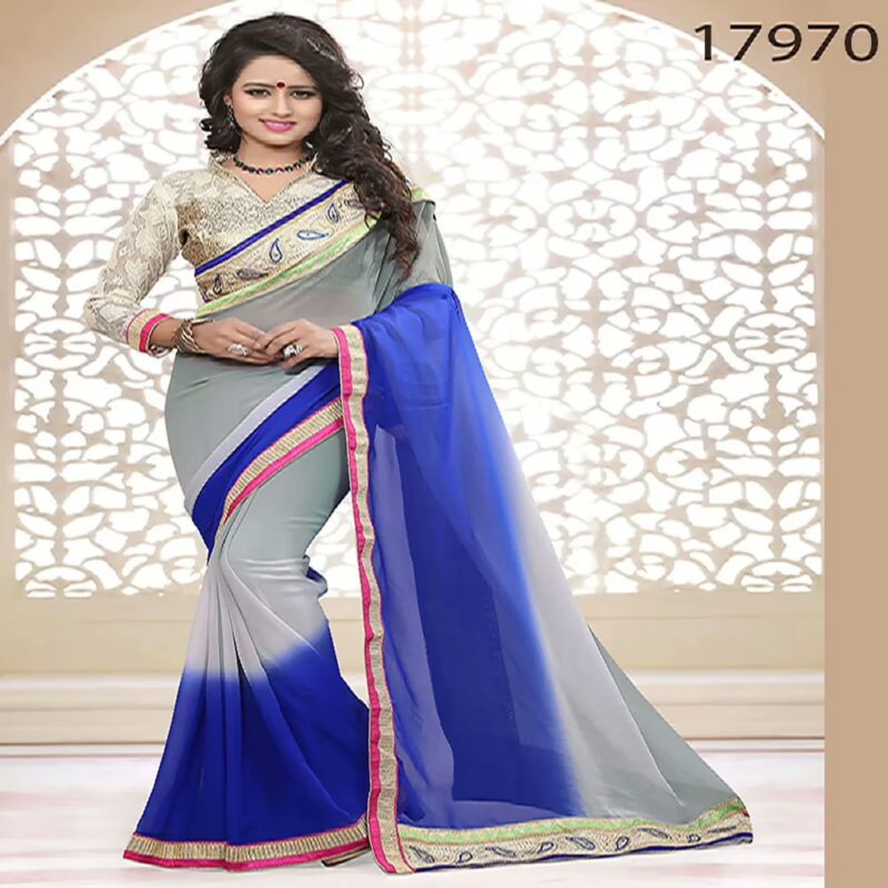 Viva N Diva Grey And Blue Colored Georgette Saree