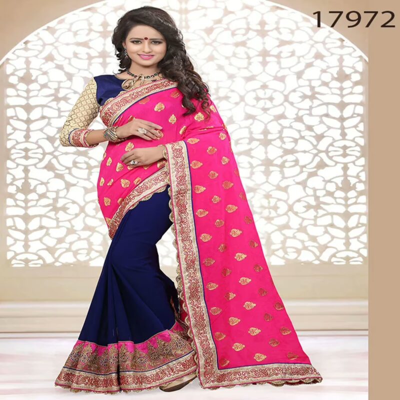 Viva N Diva Pink And Blue Colored Georgette Saree