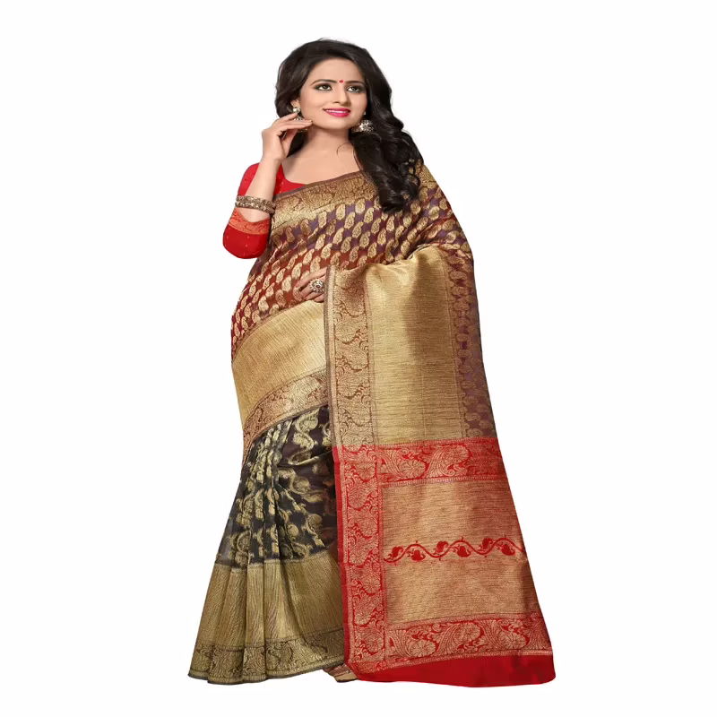 Viva & Diva Red & Black Colored Banarasi Silk Saree.