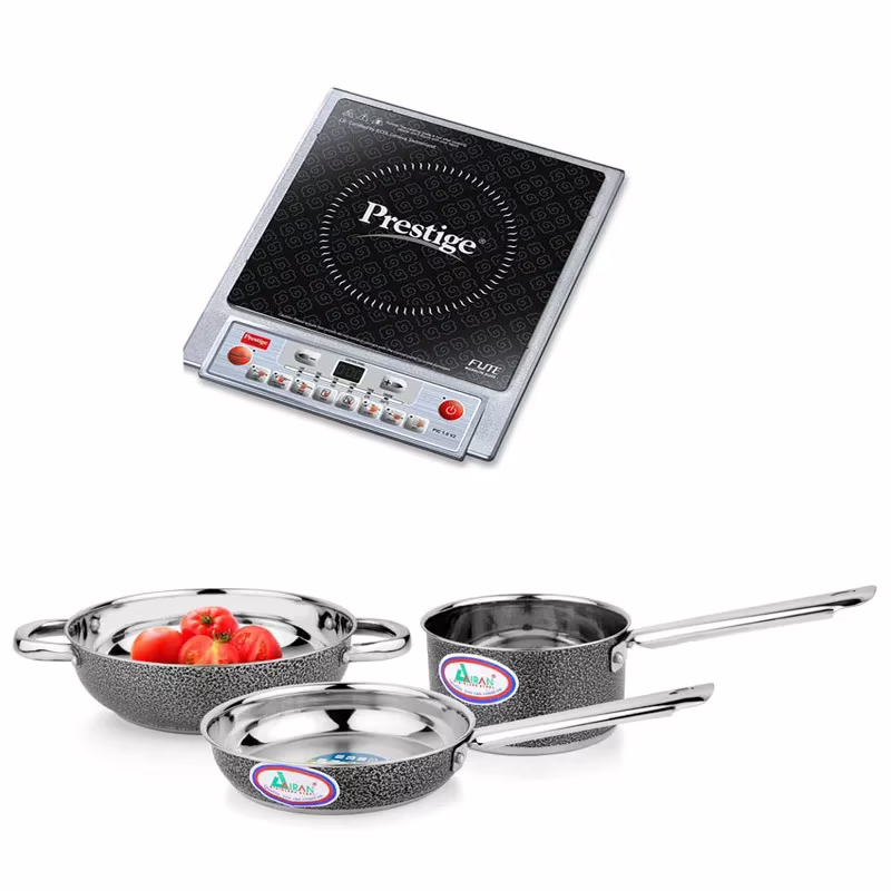 Prestige PIC 1.0 v2 Induction Cooker and Induction Base Color Coated Cookware 3 pcs Set