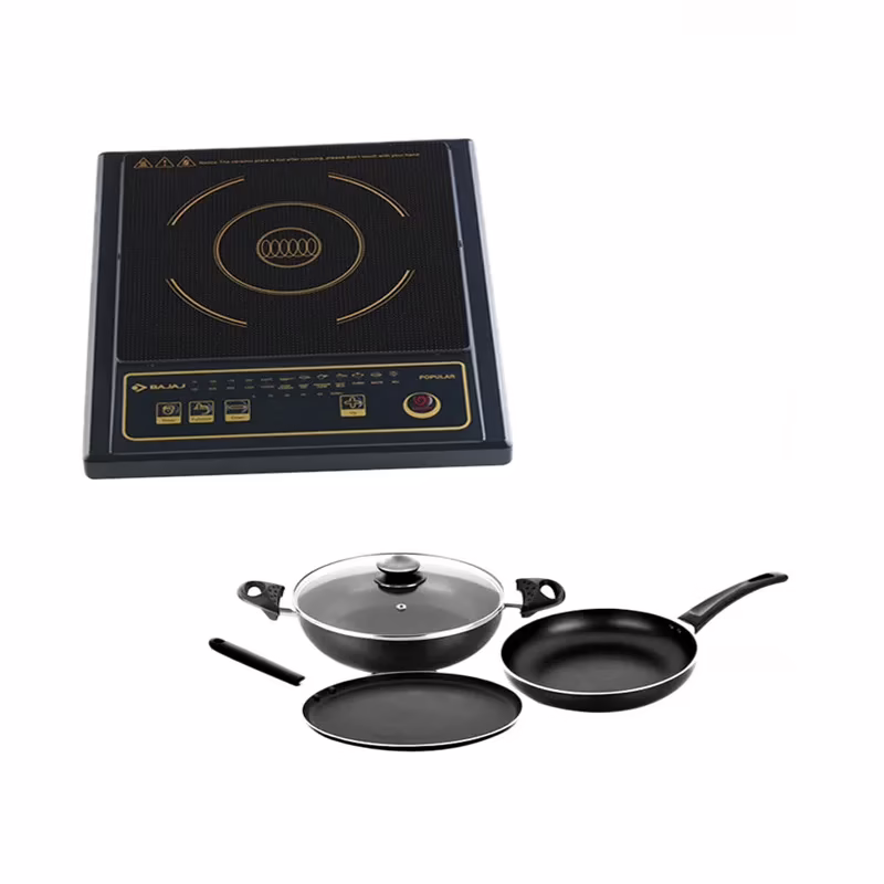 Bajaj Popular Induction cooktop with 3pcs Majesty Duo Cookware Set Combo - Image 2