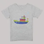 Kids Round Neck T-Shirt - Boat - Grey