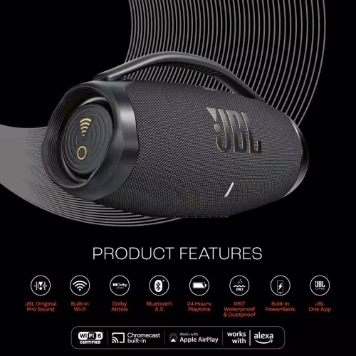 JBL Boombox3 WiFi, Deep Bass, 24H Playtime,BuiltIn Powerbank, IP67, Alexa/Chromecast 180 W Bluetooth Speaker(Black, Stereo Channel) - Image 3