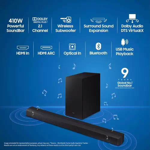 Samsung HW-B55E/XL Wireless Subwoofer, Dolby 2ch & DTS Virtual X 410 W Bluetooth Soundbar(Black, 2.1 Channel) - Image 3