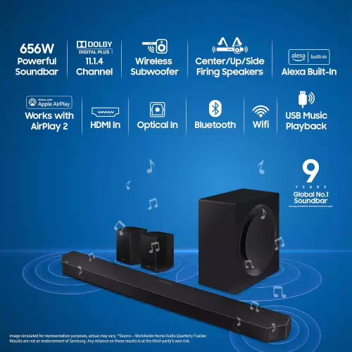 Samsung HW-Q990B/XL Wireless Dolby Atmos Wi-fi, Q-Symphony Built-in Alexa 656 W Bluetooth Soundbar??(Black, 11.1.4 Channel) - Image 3