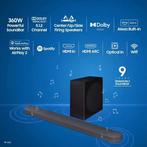 Samsung HW-Q800C/XL Wireless Dolby Atmos Wi-fi, Q-Symphony Built-in Alexa 360 W Bluetooth Soundbar(Black, 5.1.2 Channel) - Image 3