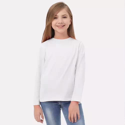 Classy White Round Neck Kids Cotton Full Sleeve Tshirt