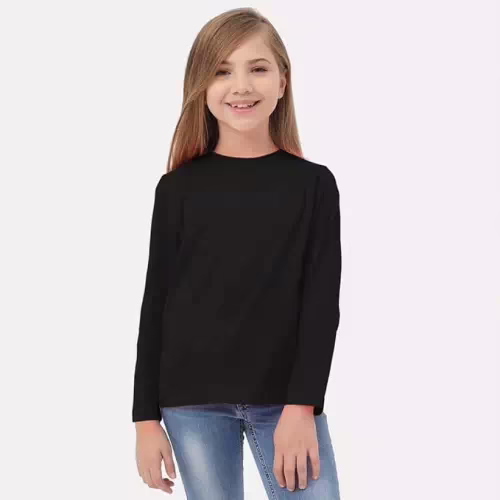 Classic Black Round Neck Kids Cotton Full Sleeve Tshirt