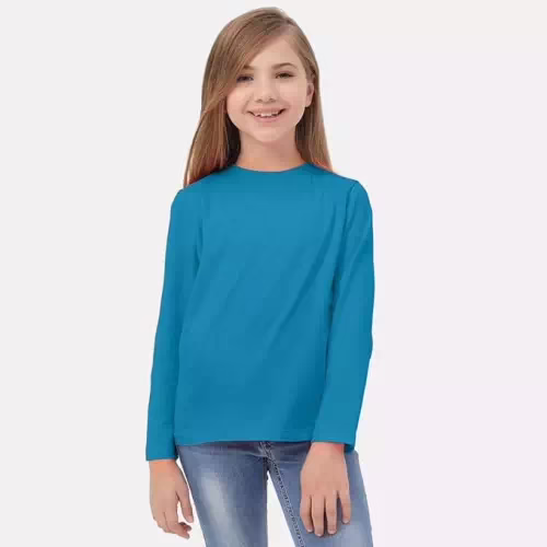 Blue Round Neck Kids Cotton Full Sleeve Tshirt
